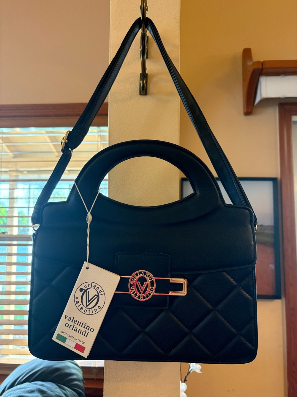 Valentino Orlandi NWT Black Quilted Top-Handle Shoulder Bag with Logo Accent